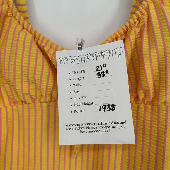 Adore Me Womens One Piece Swimsuit Size 2X Yellow Pink Stripe Beach Lined Ruched - Picture 4 of 12